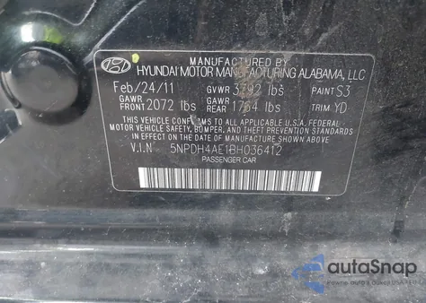 2011 Hyundai Elantra Gls from USA, damaged, VIN 5NPDH4AE1BH036412